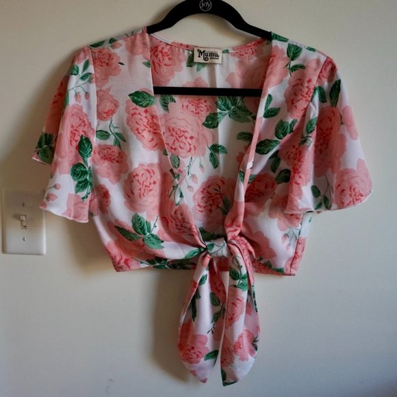 Show Me Your Mumu Hayes Tie Top Size M - Rose Print - Picture 1 of 8